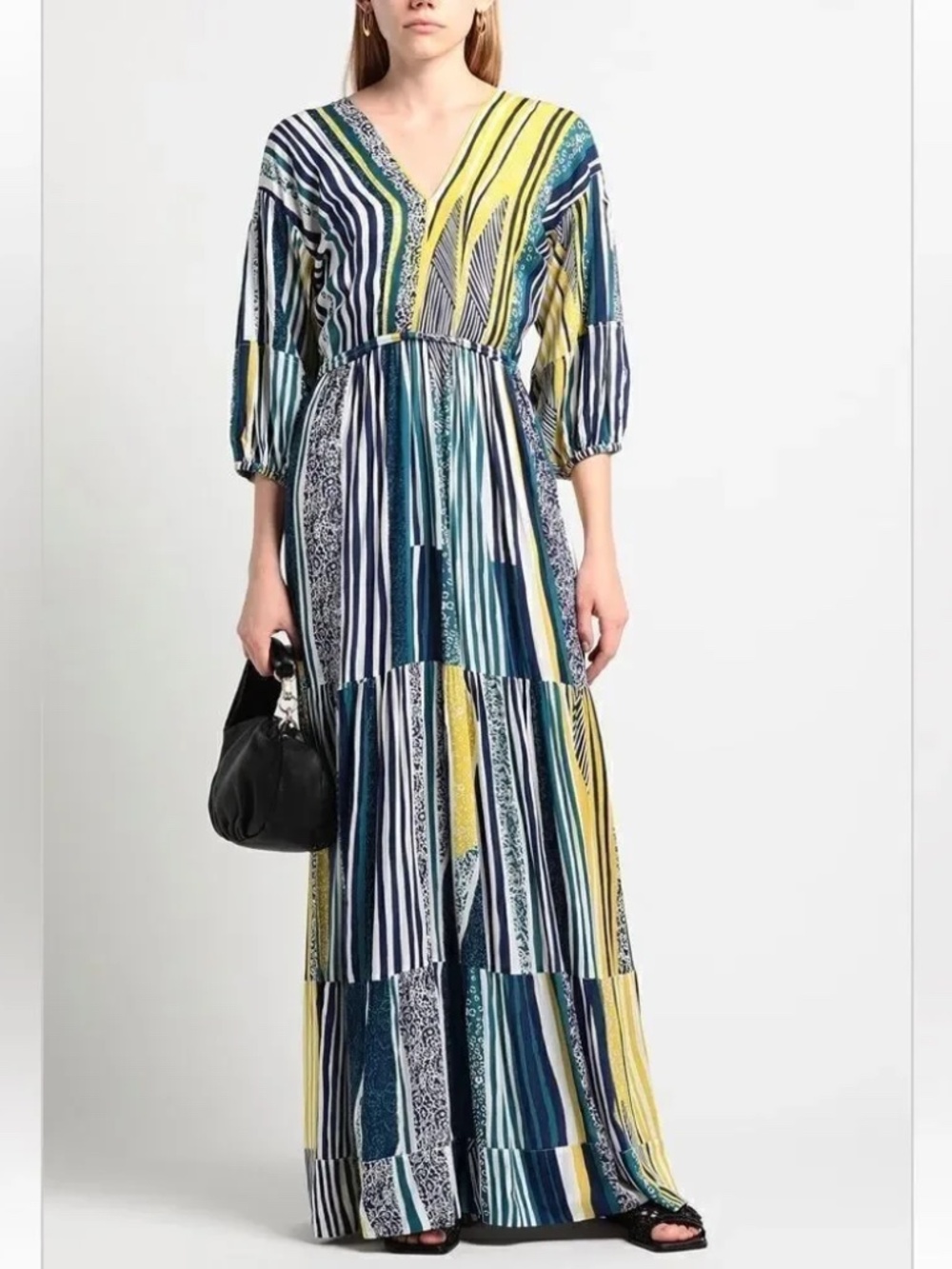 NEW Poupette St Barth Striped Tiered Mya Maxi Dress Aqua Solis- XS- NWT